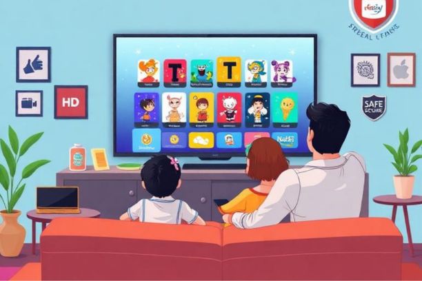 “Family watching safe and fast streaming movies and TV shows online on smart TV, featuring top Moviekids alternatives for kids and family-friendly entertainment in 2025.”