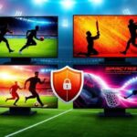 “Hero image showing multiple live sports streaming screens with football, cricket, basketball, and MMA visuals, featuring fast streaming effects and security icons for safe sports streaming alternatives.”