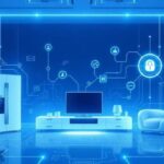 Futuristic smart home appliances and IoT technology network displayed in a modern blue-themed hero image for Xbode Technologies.