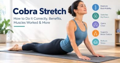 Woman performing the cobra stretch on a yoga mat to improve back mobility, stretch the hip flexors, open the chest, and support better posture.